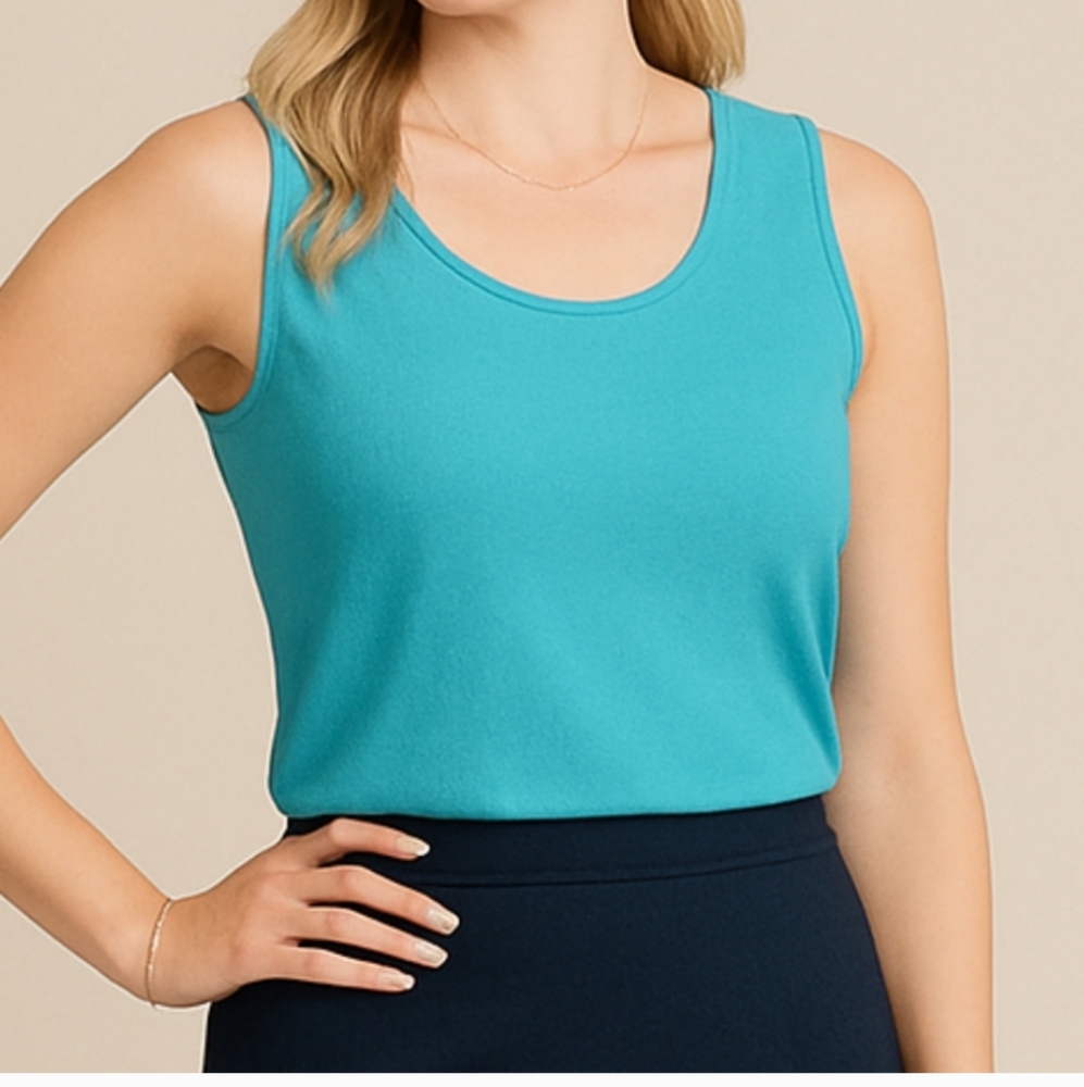 St. John Wool Turquoise Blue Sleeveless Shell Medium Wool